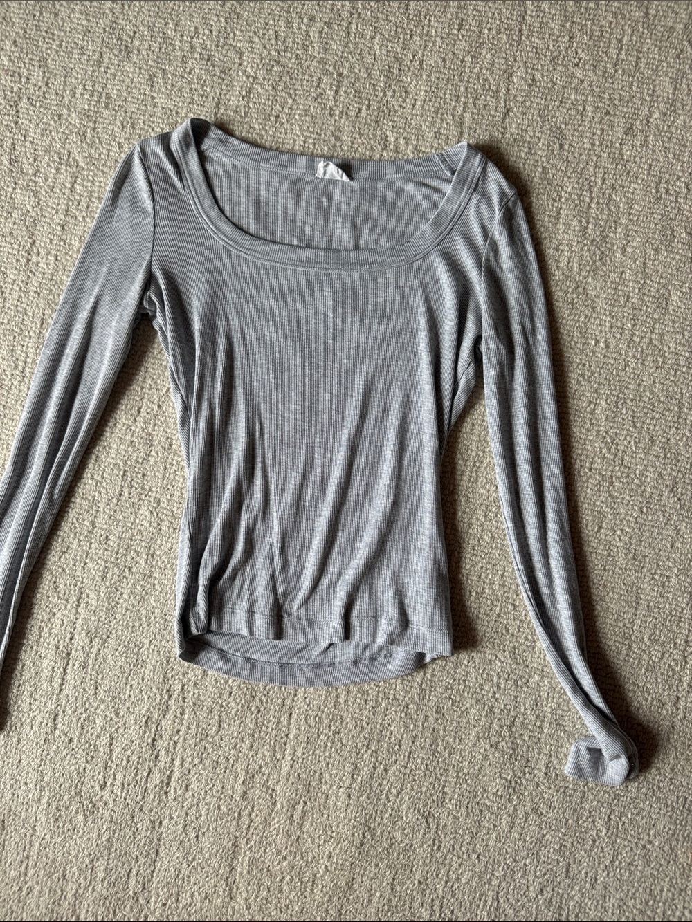 Cotton On Light Grey Scoop Neck Long Sleeve Top